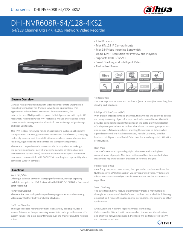 NVR608R-64/128-4KS2 - Ficha Técnica Dahua