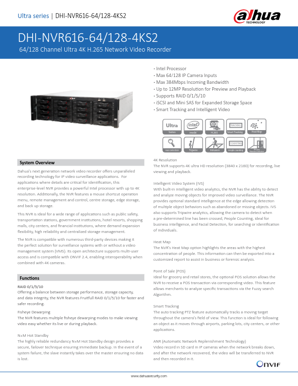 NVR616-64/128-4KS2 - Ficha Técnica Dahua