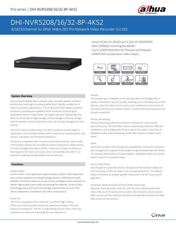 NVR5208-(8P)-4KS2 - Ficha Técnica Dahua