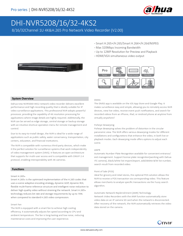 NVR5232-4KS2 - Ficha Técnica Dahua
