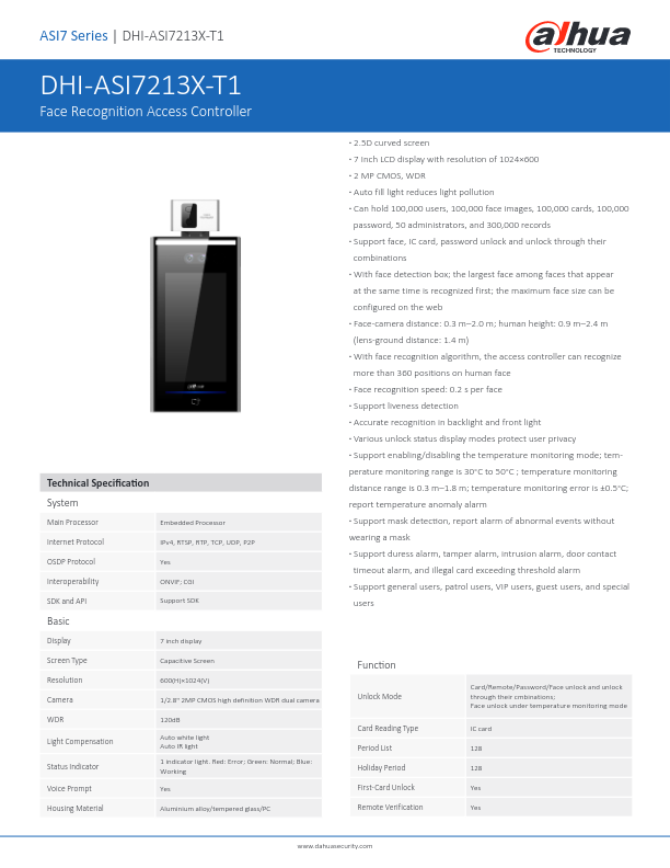 ASI7213X-T1 - Ficha Técnica Dahua