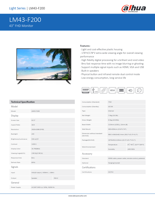 LM43-F200 - Ficha Técnica Dahua