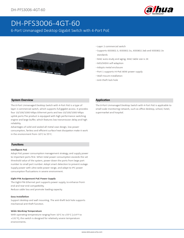 PFS3006-4GT-60 - Ficha Técnica Dahua