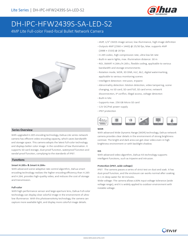 IPC-HFW2439S-SA-LED-S2 - Ficha Técnica Dahua