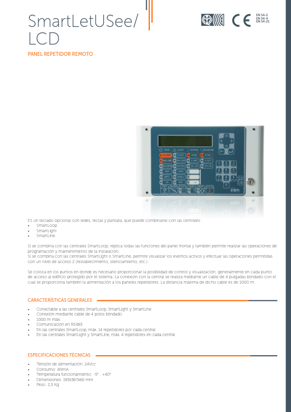 SMARTLETUSEE-LCD - Ficha Técnica Inim