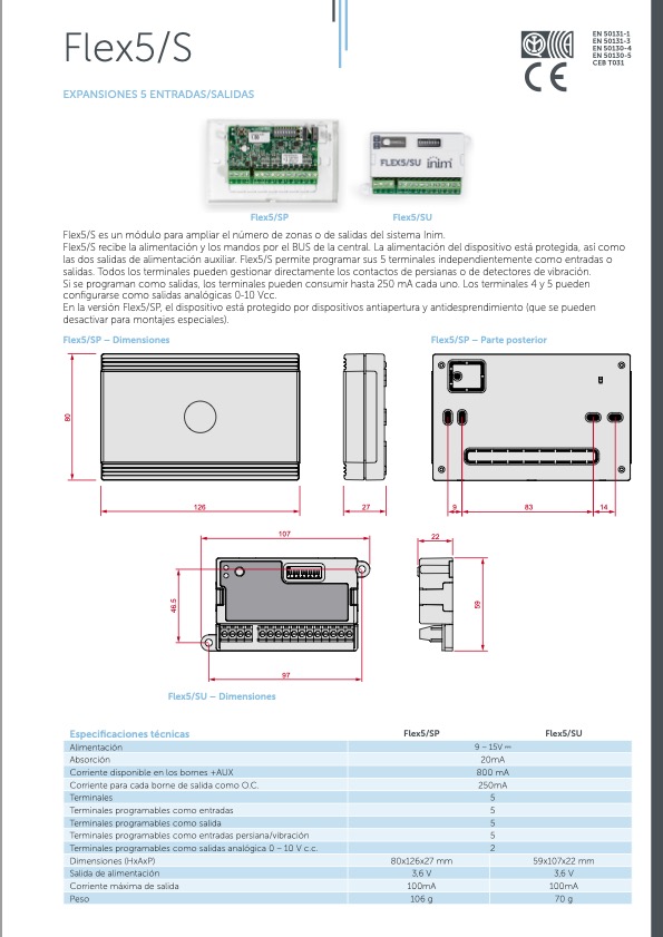 Flex5/Sx - Ficha Técnica Inim