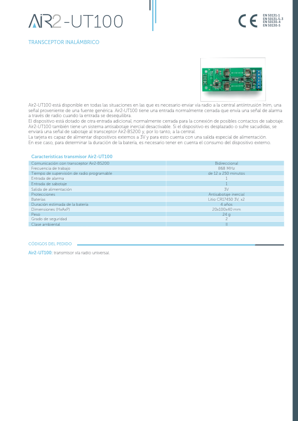 AIR2-UT100 - Ficha Técnica Inim