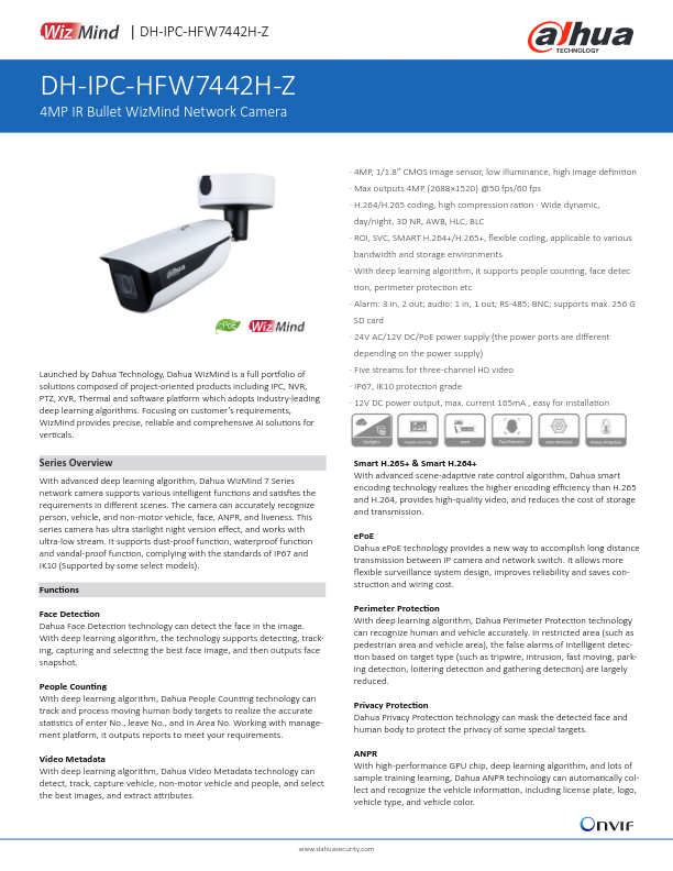 IPC-HFW7442H-Z - Ficha Técnica Dahua