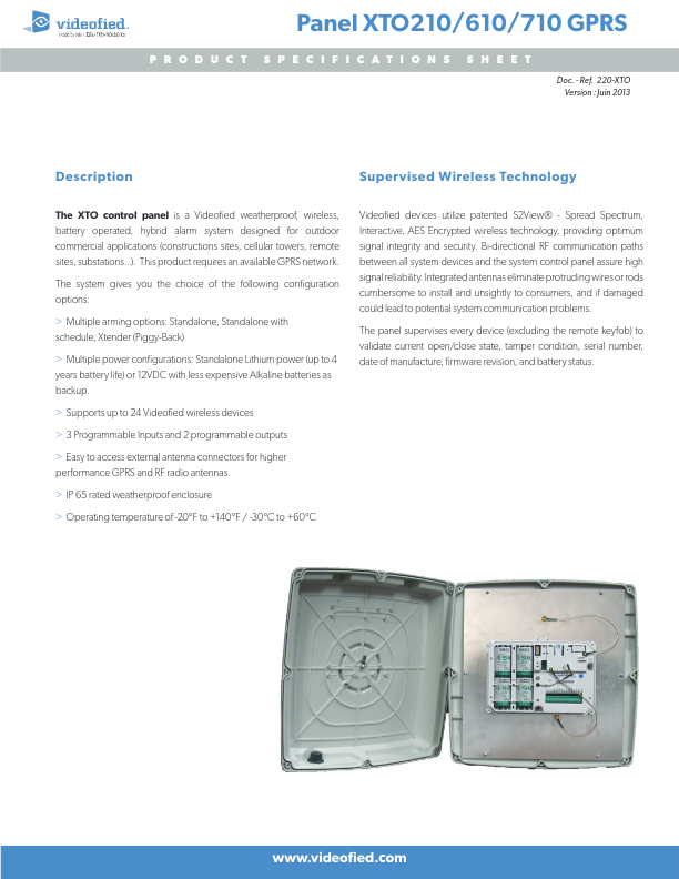 XTO210GPRS - Ficha Técnica Videofied