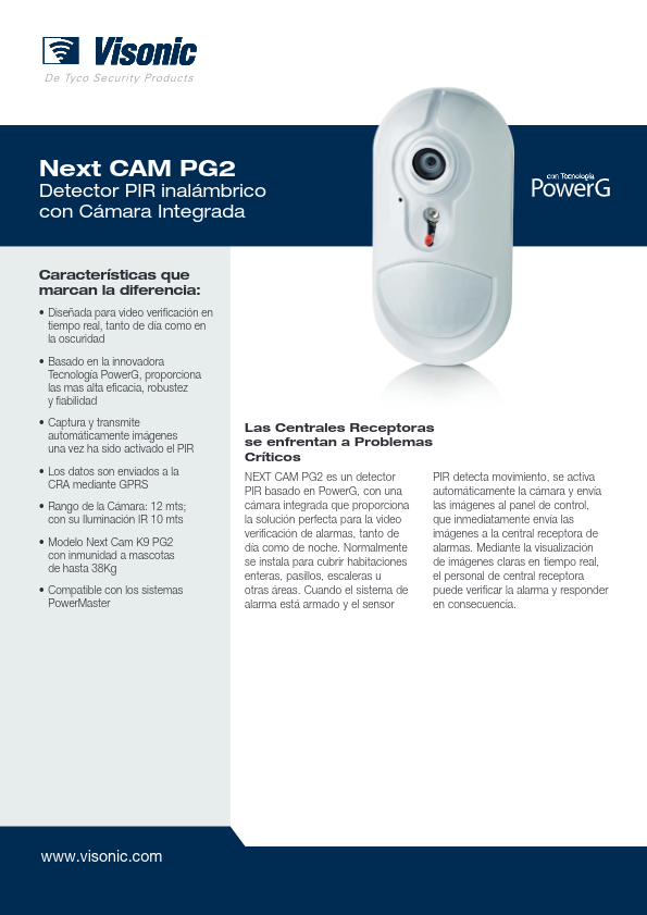 NEXT-CAM-K9 - Ficha Técnica Visonic