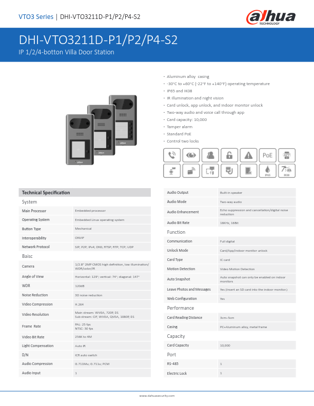VTO3211D-Px-S2 - Ficha Técnica Dahua