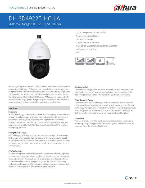 SD49225-HC-LA - Ficha Técnica Dahua