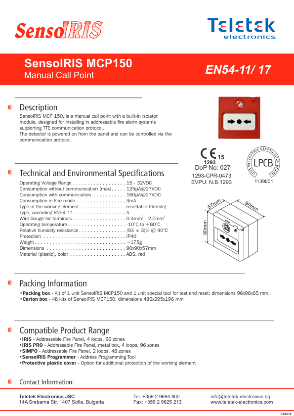 SENSOIRIS-MCP150 - Ficha Técnica Teletek