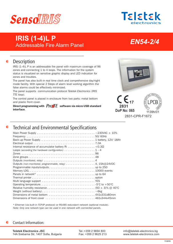 IRIS1L - Ficha Técnica Teletek