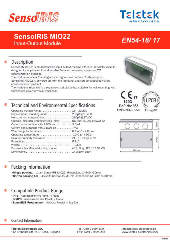 SENSOIRIS-MIO22 - Ficha Técnica Teletek