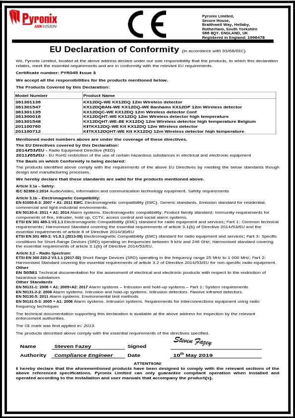 KX12DQ-WE - Certificado CE