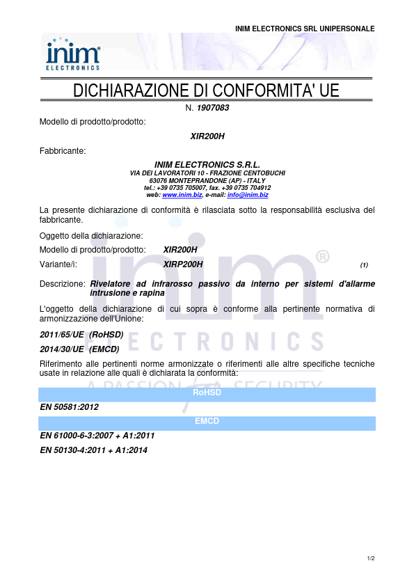 XIR200H - Certificado CE