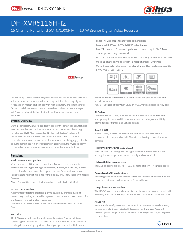 XVR5116H-I2 - Ficha Técnica Dahua