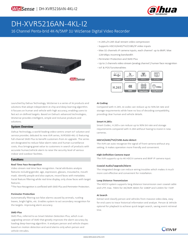 XVR5216AN-4KL-I2 - Ficha Técnica Dahua