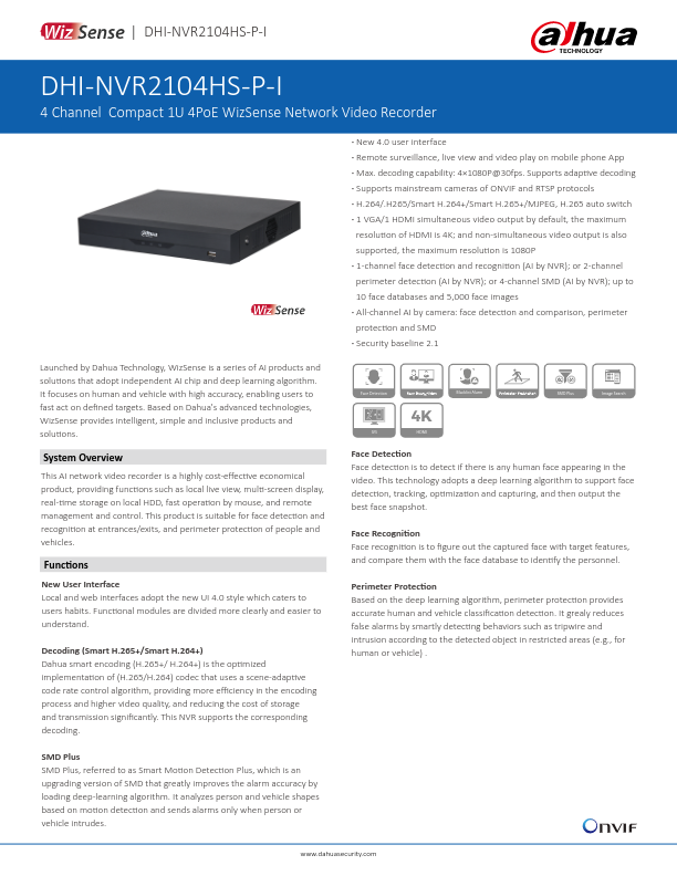 NVR2104HS-P-I - Ficha Técnica Dahua