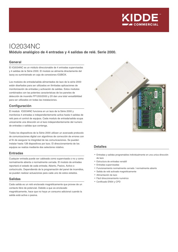 IO2034NC - Ficha Técnica KIDDE COMMERCIAL