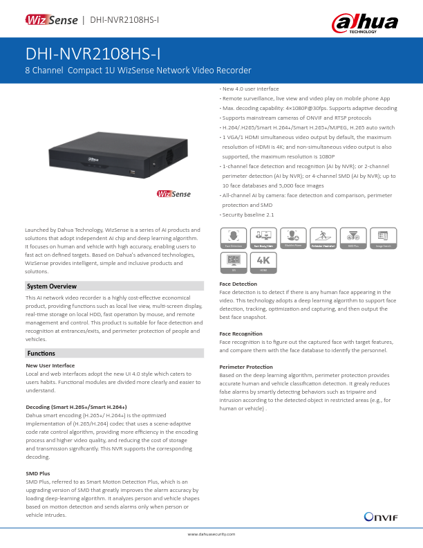 NVR2108HS-I - Ficha Técnica Dahua