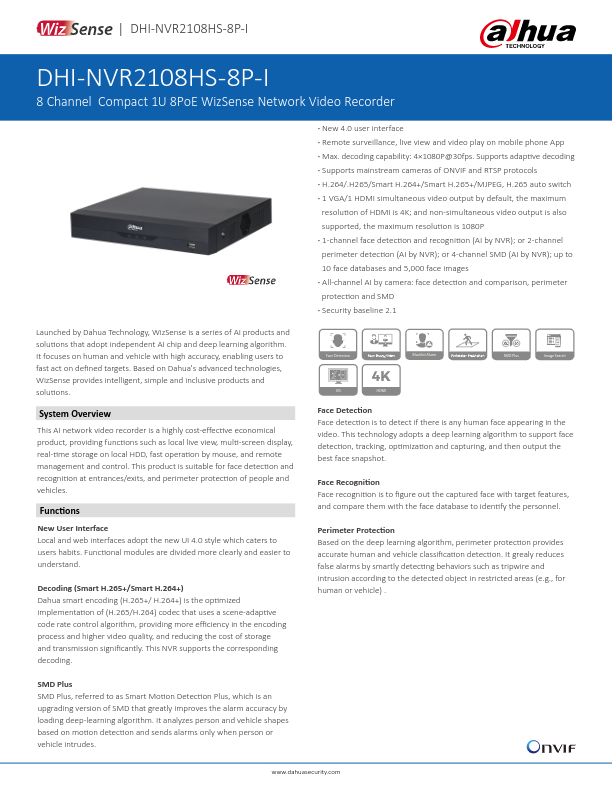 NVR2108HS-8P-I - Ficha Técnica Dahua 