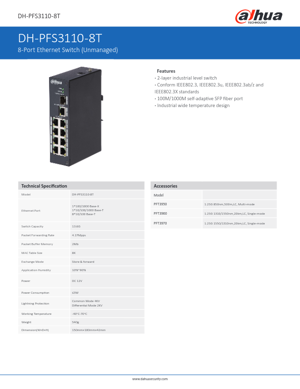 PFS3110-8T - Ficha Técnica Dahua