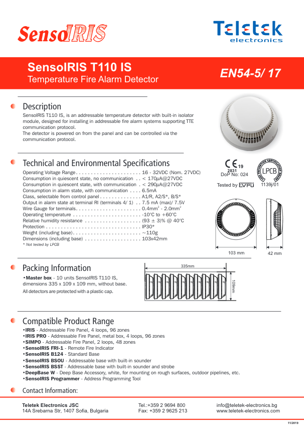 SENSOIRIS-T110IS - Ficha Técnica Teletek