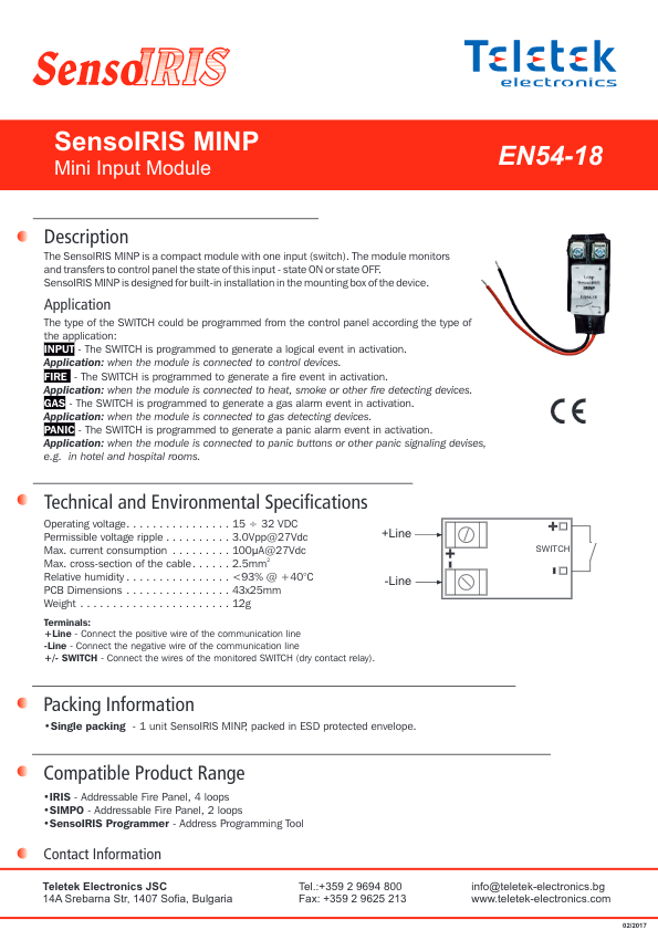 SENSOIRIS-MINP - Ficha Técnica Teletek