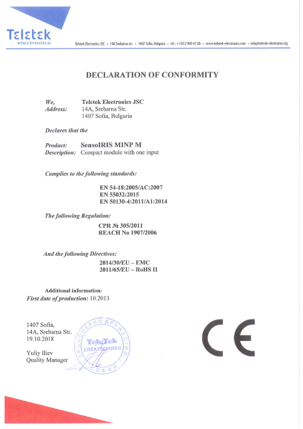 SENSOIRIS-MINP - Certificado CE