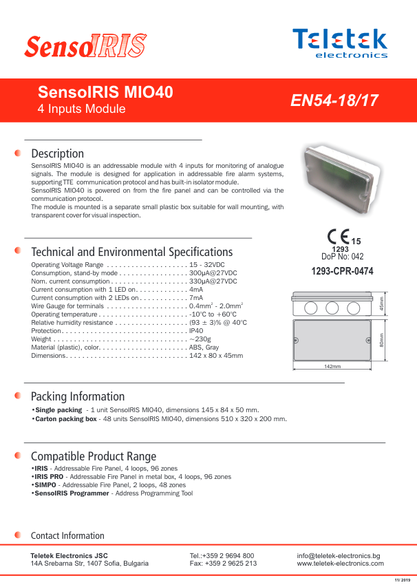 SENSOIRIS-MIO40 - Ficha Técnica Teletek