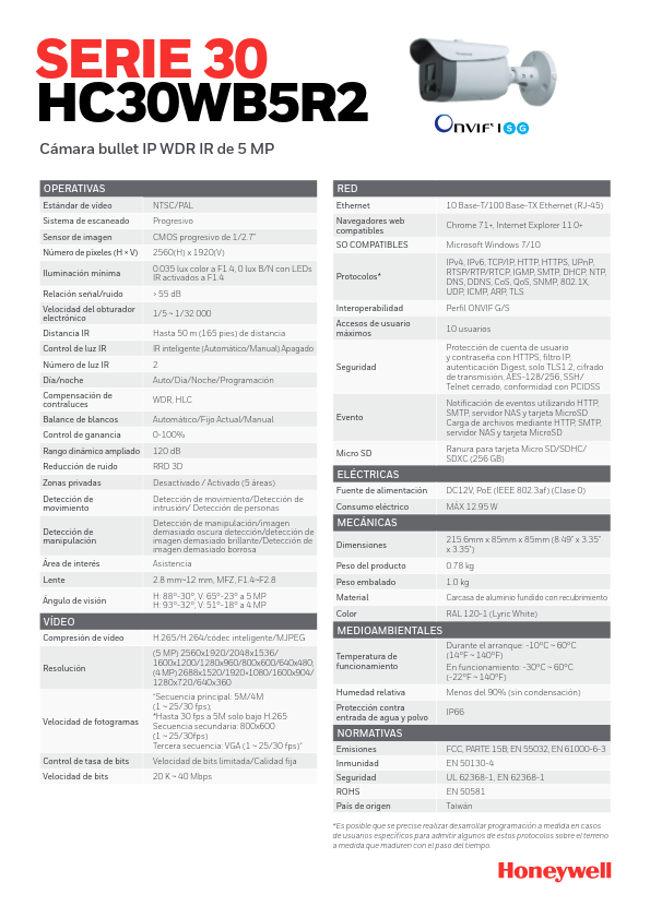 HC30WB5R2 - Ficha Técnica Honeywell