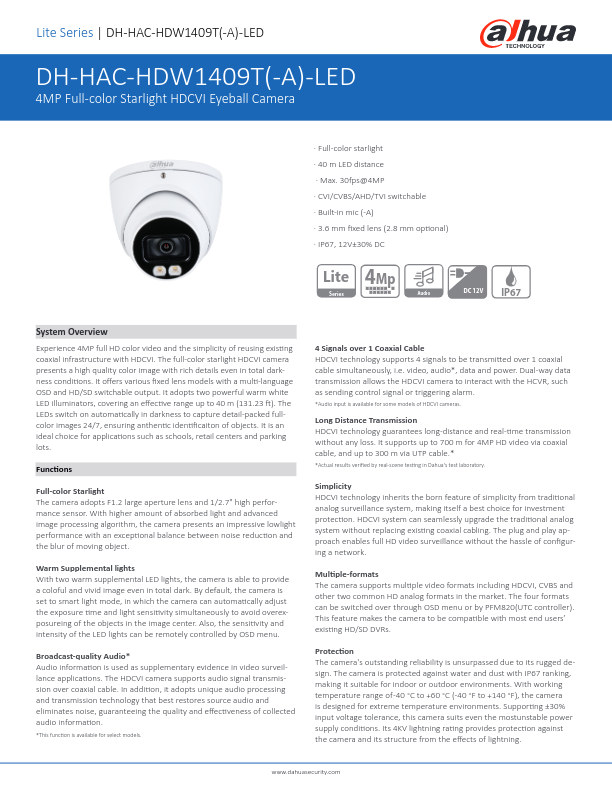 HAC-HDW1409T-A-LED - Ficha Técnica Dahua