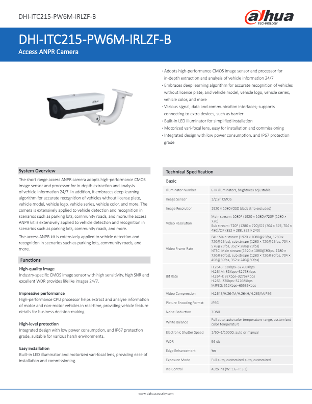 ITC215-PW6M-IRLZF-B - Ficha Técnica Dahua