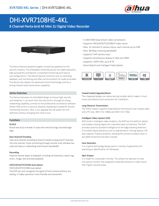 XVR7108HE-4KL - Ficha Técnica Dahua