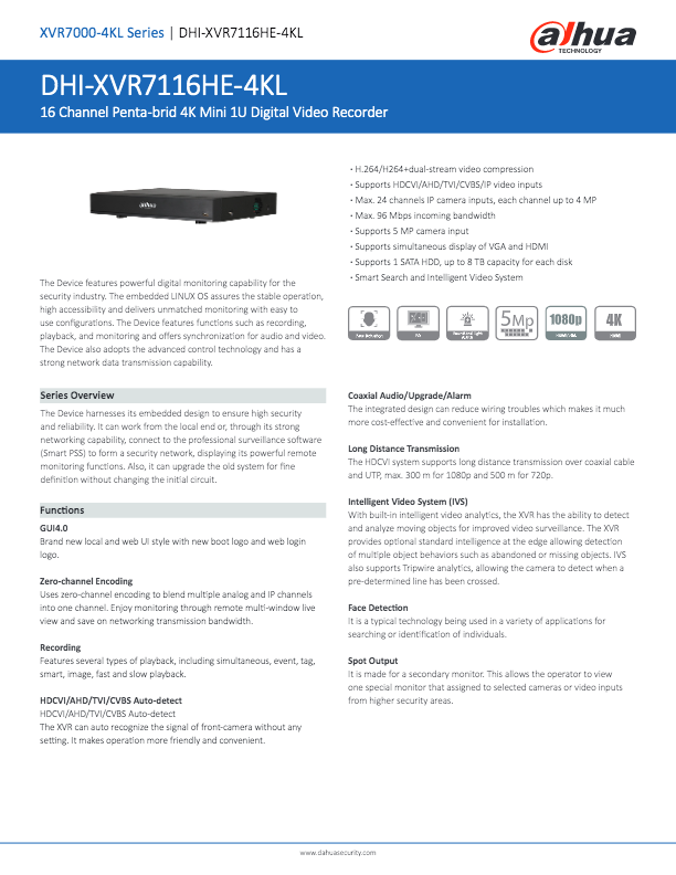 XVR7116HE-4KL - Ficha Técnica Dahua