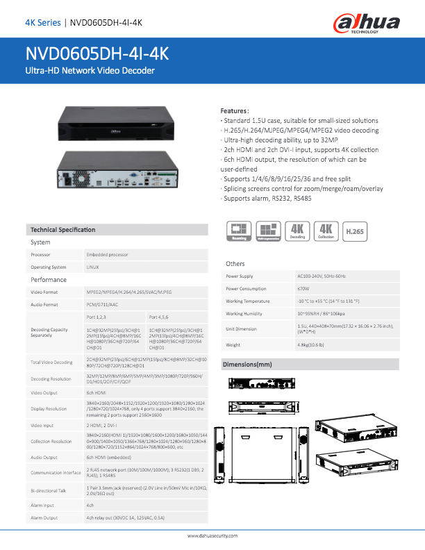 NVD0605DH-4I-4K - Ficha Técnica Dahua