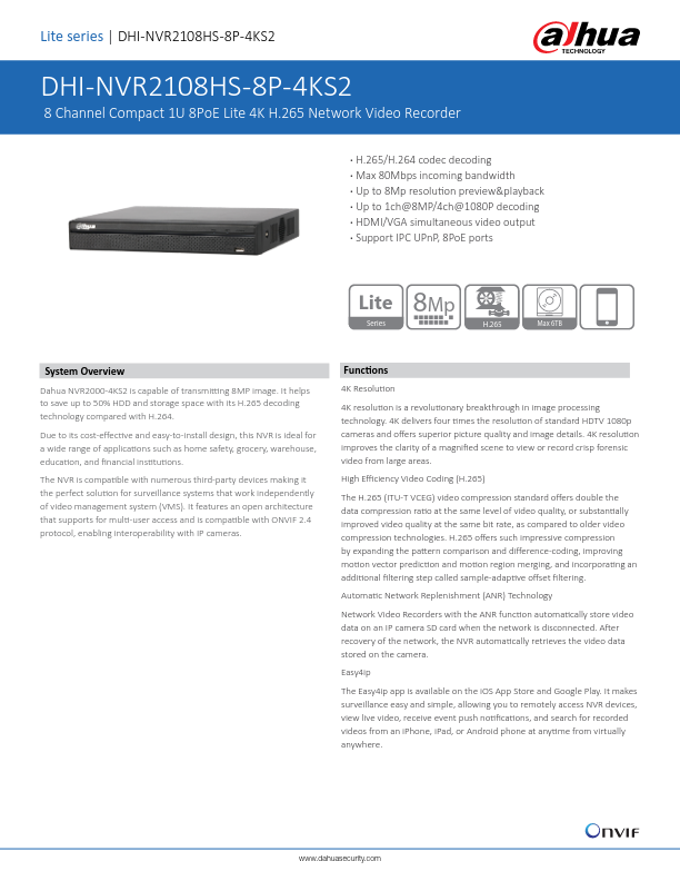 NVR2108HS-8P-4KS2 - Ficha Técnica Dahua