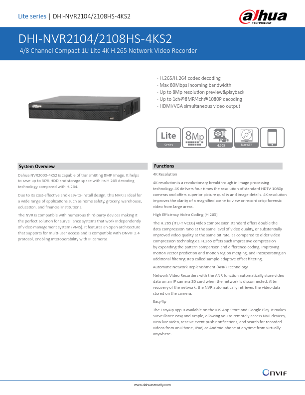 NVR2108HS-4KS2 - Ficha Técnica Dahua