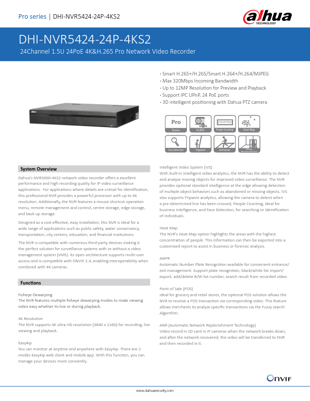 NVR5424-24P-4KS2 - Ficha Técnica Dahua