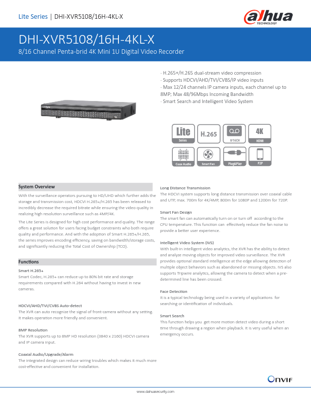 XVR5116H-4KL-X - Ficha Técnica Dahua