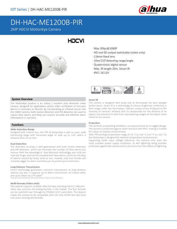 HAC-ME1200B-PIR - Ficha Técnica Dahua